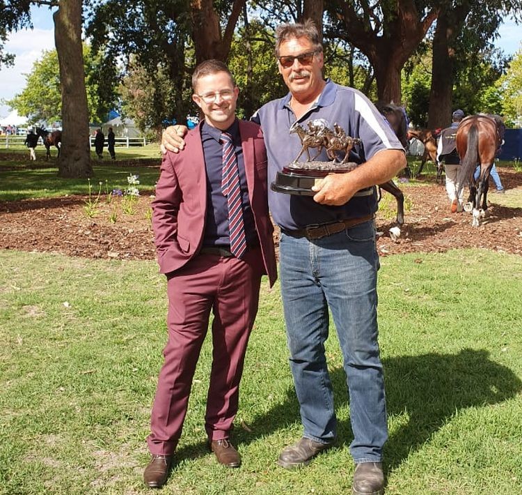 MATHEW de Kock and Equine Behaviour Therapist Malan du Toit were two of the happiest people on track at Kenilworth Saturday. They and a team of assistants at Randjesfontein worked patient hours with star colt Hawwaam to re-school him after the Durban July and Du Toit said: “Mat gave me the winning trophy as a kind gesture and I am honoured and privileged. This was a story of failure to success and it is very satisfying for us.