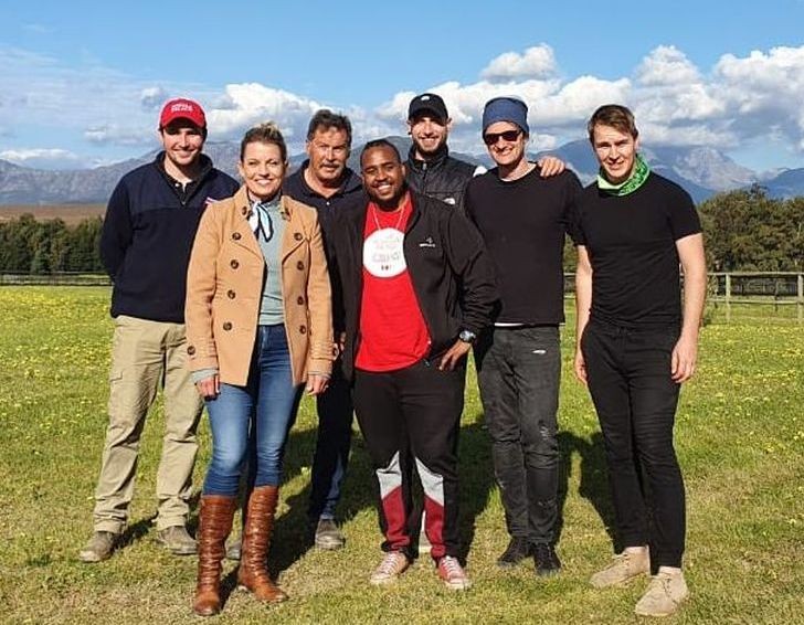 From left to right on headline photo, Ross Kieswetter of Highlands, Therese Bam of Kwela, Malan du Toit, cameraman Joshua Appolis, sound director Marius Retief, director Chris Thompson and cameraman Ruan Pienaar, the team representing Homebrew Films.